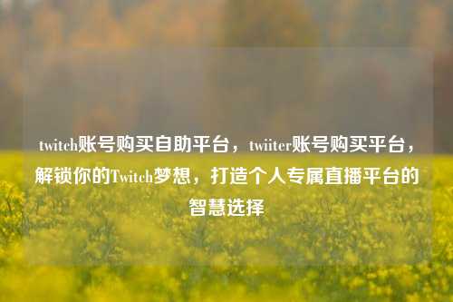 twitch账号购买自助平台，twiiter账号购买平台，解锁你的Twitch梦想，打造个人专属直播平台的智慧选择
