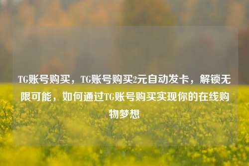TG账号购买，TG账号购买2元自动发卡，解锁无限可能，如何通过TG账号购买实现你的在线购物梦想