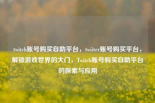 twitch账号购买自助平台，twiiter账号购买平台，解锁游戏世界的大门，Twitch账号购买自助平台的探索与应用