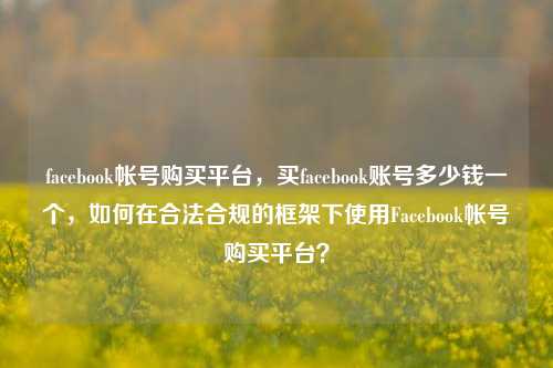 facebook帐号购买平台，买facebook账号多少钱一个，如何在合法合规的框架下使用Facebook帐号购买平台？