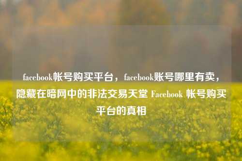 facebook帐号购买平台，facebook账号哪里有卖，隐藏在暗网中的非法交易天堂 Facebook 帐号购买平台的真相